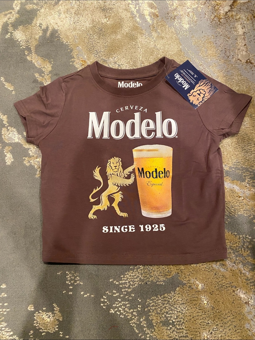 Modelo beer brown baby crop Graphic Tee NEW